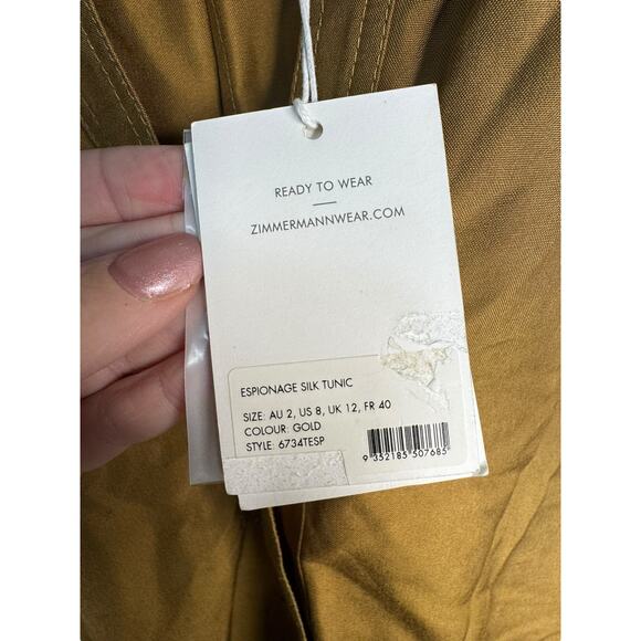 Zimmermann NWT Silk Short Sleeve Shirt in Gold Size 2 (US M/8) - Picture 8 of 10